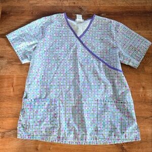 SB Scrubs Large Colorful Checkered Scrub Top
